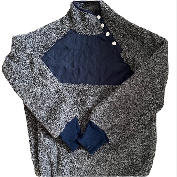 Sweaters - Navy and Grey Mock Neck Sherpa Sweater